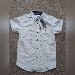 Boys' White Anchor Print Button Down Shirt
